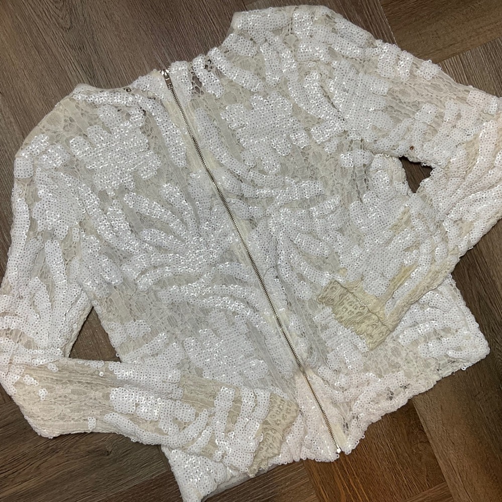 Endless Rose Sequin Lace Victorian Edwardian Romantic Top Womens Small White - Picture 3 of 10